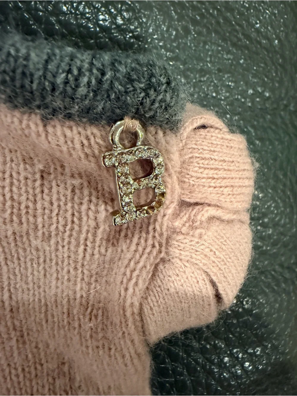 Blumarine Pink Wool Angora Knit Gloves Rosette Rhinestone Logo Italy